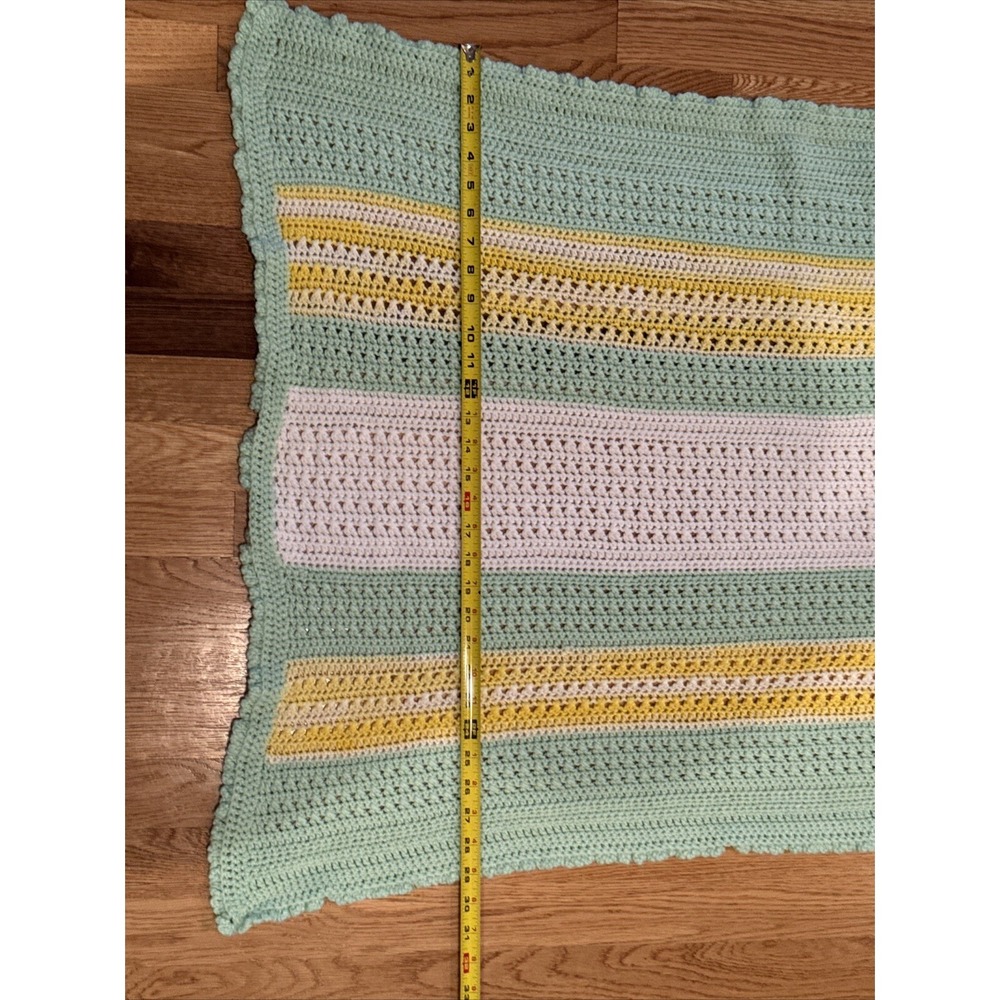 Handmade Crochet Baby Blanket Gender Neutral Stripe Afghan 41" x 29" - Picture 5 of 7